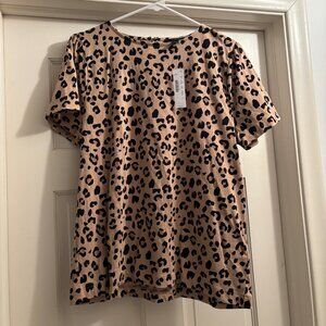 NWT J. Crew Leopard short sleeve top with flutter sleeves and keyhole back SMALL
